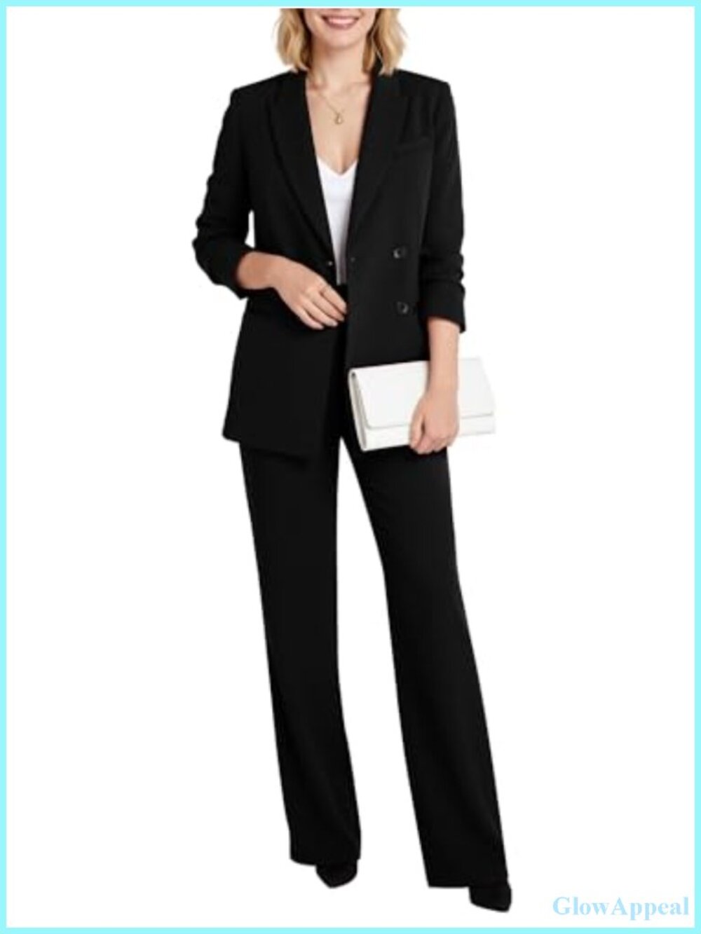 2 Piece Business Casual Suit Set Blazer High Waisted Wide Leg Pants